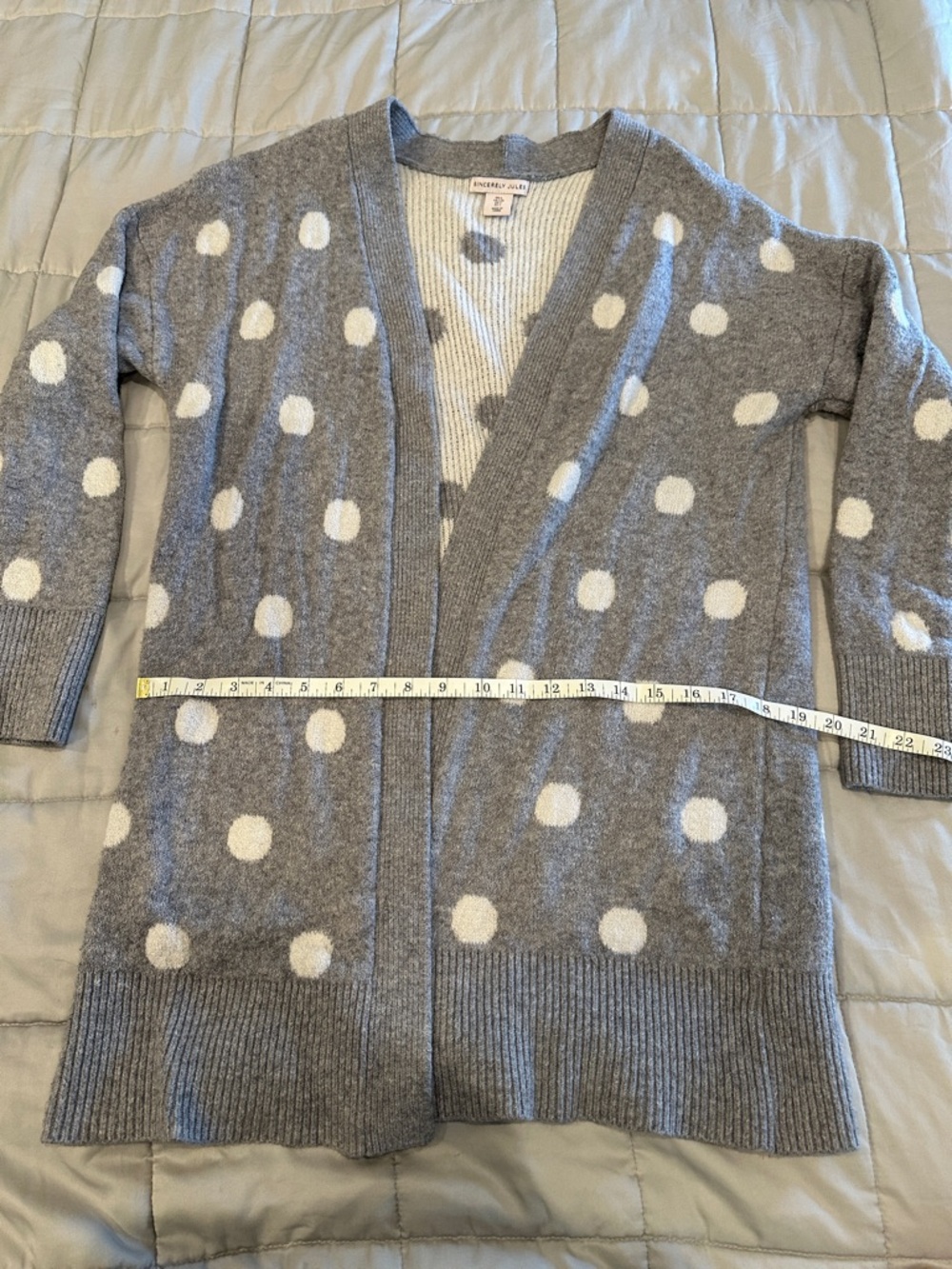 Sincerely Jules Gray Cardigan with White Polka Dots